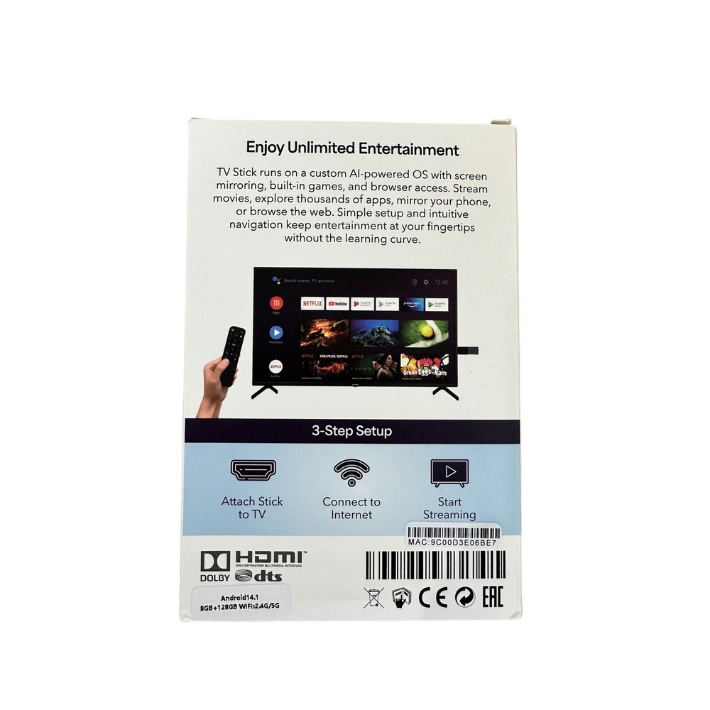 4K TV Stick Chromecast Built In Android TV 8GB 12GB Storage Bluetooth Remote - Picture 2 of 5